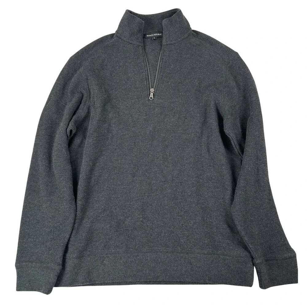 Banana Republic Mens Gray 1/4 Zip Textured Pullover Sweater Size S